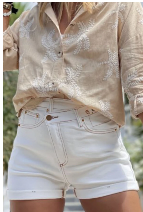 White Asymmetric High Waist Pocketed Denim Shorts