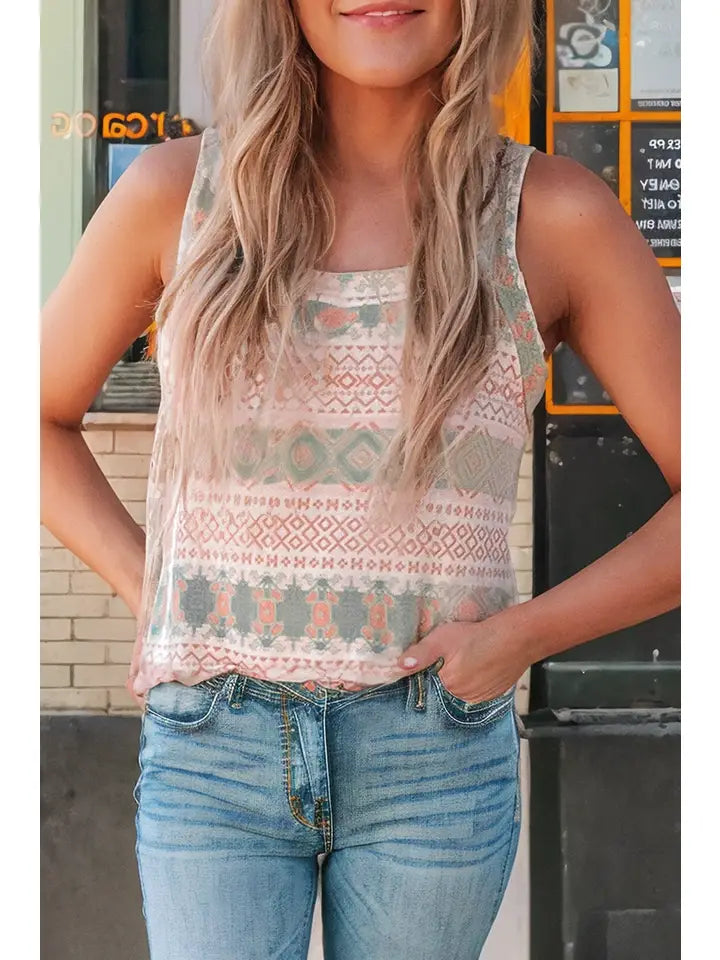 Western Fashion Print Tie Back Spaghetti Strap Tank