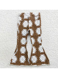 Baby Girls Western Elastic Waistband Denim Bell Pants Jeans Brown Aztec