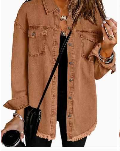 Western Distressed Washed Fringed Loose Denim Jacket